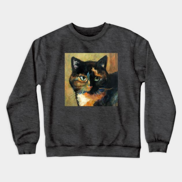 Painting of Tortoise Shell Cat in the Style of Cezanne Crewneck Sweatshirt by Star Scrunch